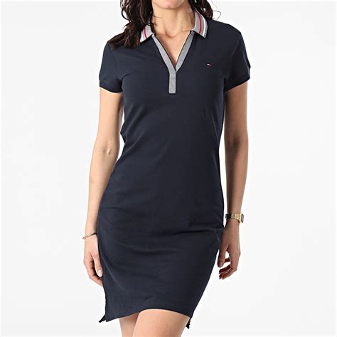 Tommy Hilfiger Robe Polo Femme Tipping Slim 0502 Bleu Marine