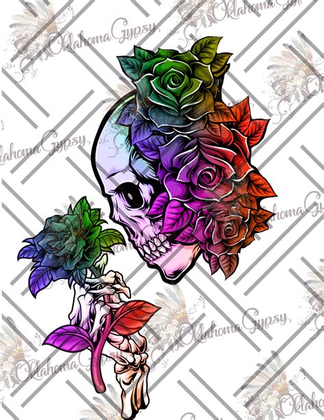 Rainbow Rose Skull Digital File Oklahoma Gypsy Designs