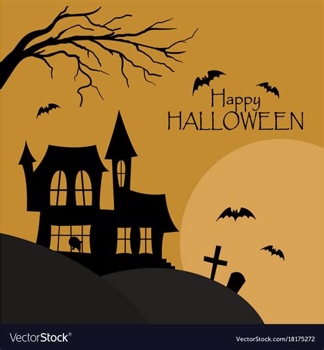 Happy Halloween Post Card House With Cemetery Vector Image