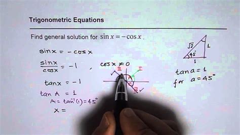 Find General Solution For Trig Equation Sin X Equals Negative Cos X