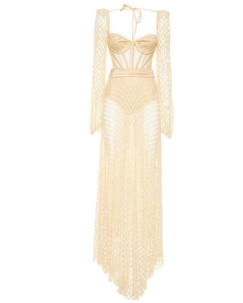 Patbo Monstera Crochet Bustier Long Dress In Natural Lyst