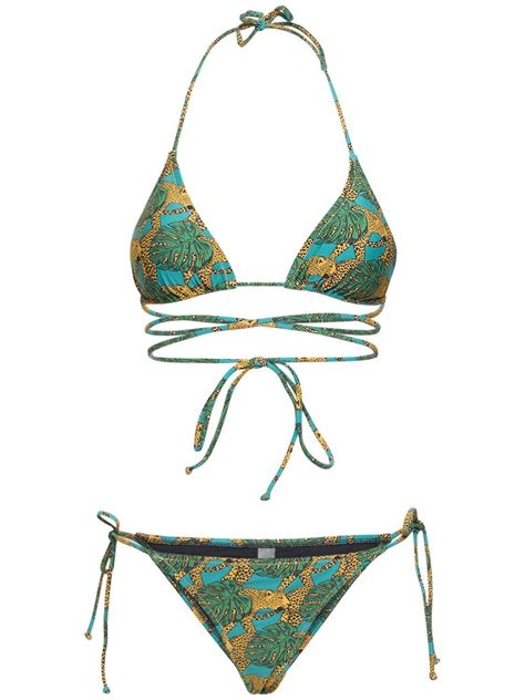 Reina Olga Miami Printed Wraparound Bikini In Green Lyst