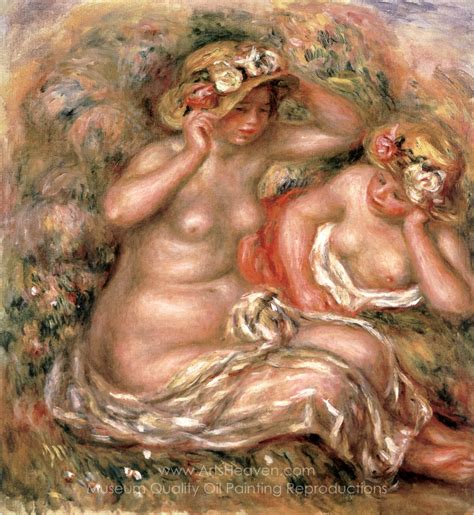 Pierre Auguste Renoir Two Nudes Wearing Hats Painting Reproductions