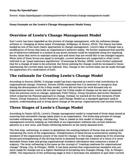 Essay Example On The Lewin S Change Management Model SpeedyPaper