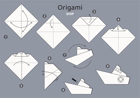 Ship origami scheme tutorial moving model on grey backdrop. Origami for ...