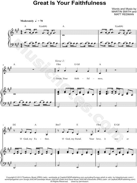 Martin Smith Great Is Your Faithfulness Sheet Music In A Major Transposable Download