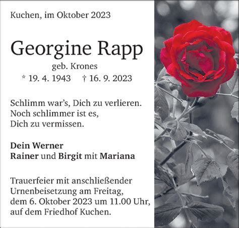 Traueranzeigen Von Georgine Rapp S Dwest Presse Trauer