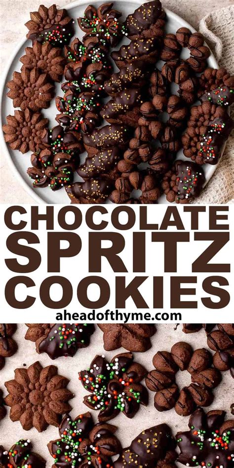 Chocolate Spritz Cookies On A Plate With The Words Chocolate Spritz