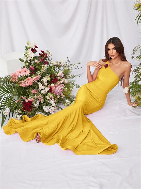 One Shoulder Sleeveless Satin Mermaid Dresses Faeriesty