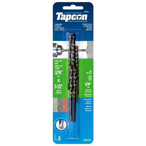 Tapcon 3/16-inch x 3-1/2-inch Carbide Tipped Concrete Drill Bits - 5pcs ...