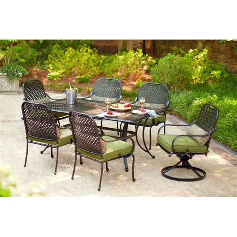 Hampton Bay Fall River 7 Piece Patio Dining Set With Moss Cushion D11034 7pc At The Hom Patio