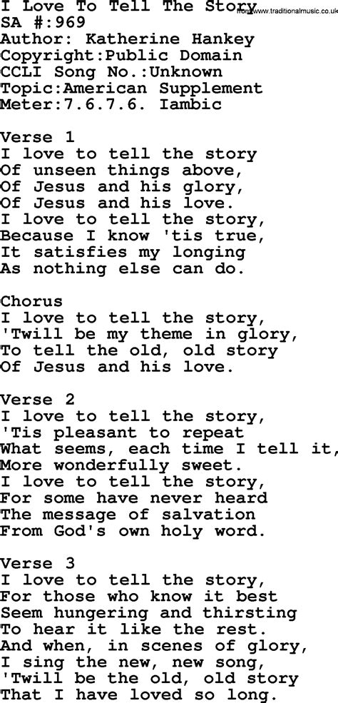 Salvation Army Hymnal Song I Love To Tell The Story With Lyrics And Pdf