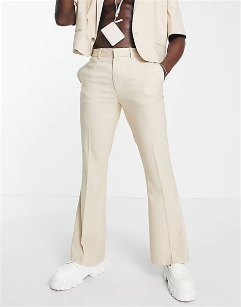 Asos Design Flared Suit Pants In Ecru Microtexture Asos