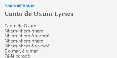 Canto De Oxum Lyrics By Maria Beth Nia Canto De Oxum Nhem Nhem Nhem