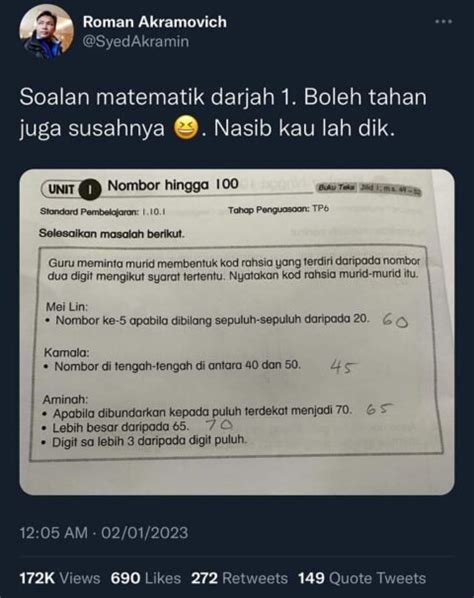 Viral Teruk Juga Soalan Matematik Tahun 1 Ni Cikgu Mohd Fadli Salleh