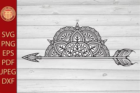 Half Mandala And Arrow Eps Dxf Svg Pdf