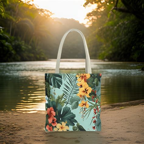 Green Tropics Hawaiian Tote Bag Tote Bag Tropical Print Floral Tote