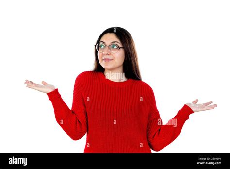 Brunette Girl With Glasses Isolated On A White Background Stock Photo Alamy