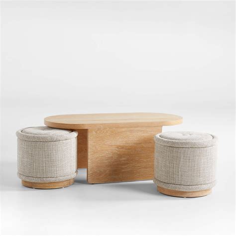 Union Oval Nesting Coffee Table With Stools Crate And Barrel Coffee