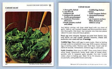 Caesar Salad 13 Salads Betty Crocker 1971 Recipe Card