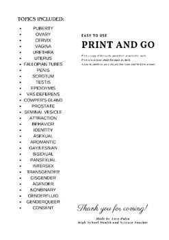 Sex Education Vocabulary Scavenger Hunt By Tara Kregar TPT