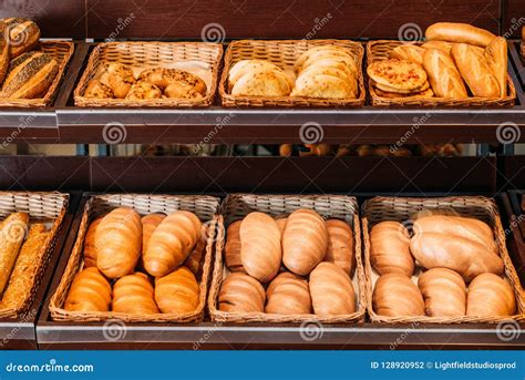 Freshly Baked Various Bread In Pastry Department Of Stock Photo Image