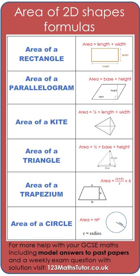 Maths Gcse Formulae Area Of Basic Shapes Studying Math Gcse Past