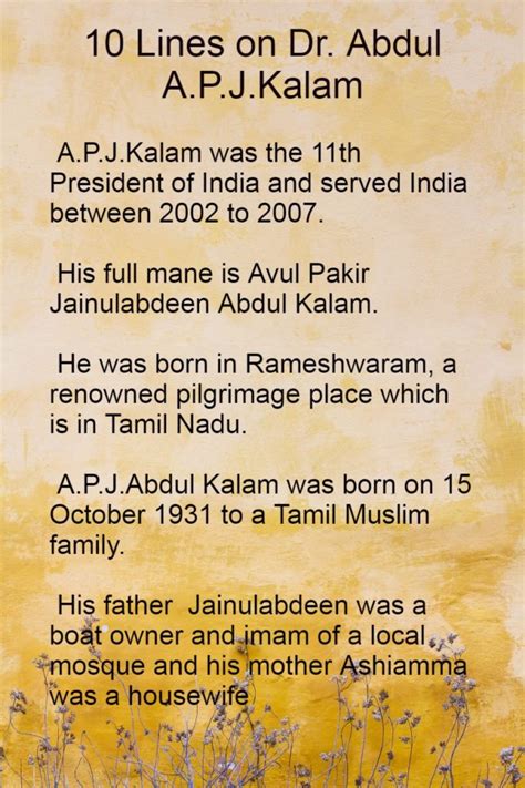 10 Lines On Dr Apjabdul Kalam 217 Words Essay On Apj Abdul