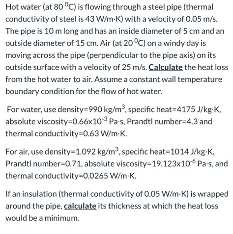 Solved Hot Water At 80C Is Flowing Through A Steel Pipe Chegg