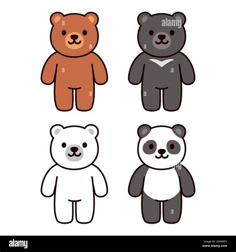 Cute cartoon bears set: brown, black, white and panda bear. Kawaii ...