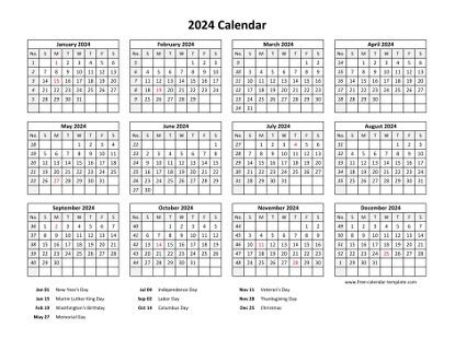 Printable Yearly Calendar 2024 With Holidays