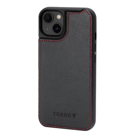 iPhone 14 Leather Bumper Case (MagSafe Charging) - Black with Red Detail - Boot And Bag UK