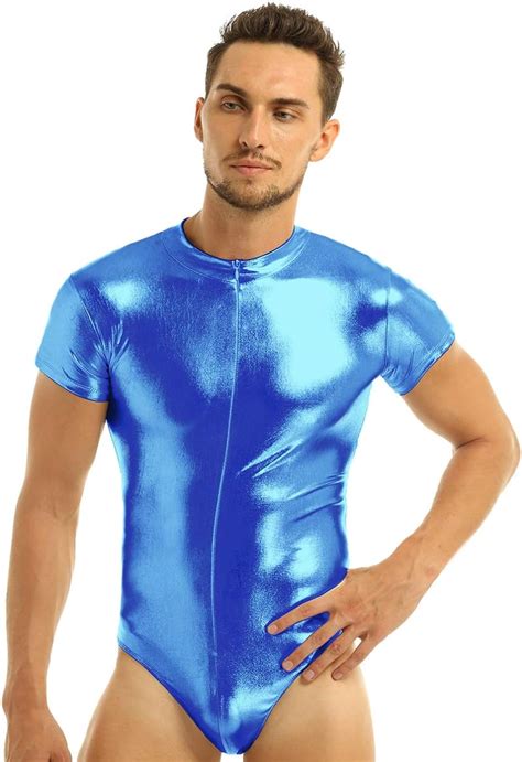 Chictry Mens One Piece Wet Look Shiny Metallic Leather