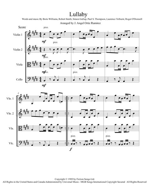 Lullaby Arr Jos Angel Ortiz Ramirez Sheet Music The Cure String