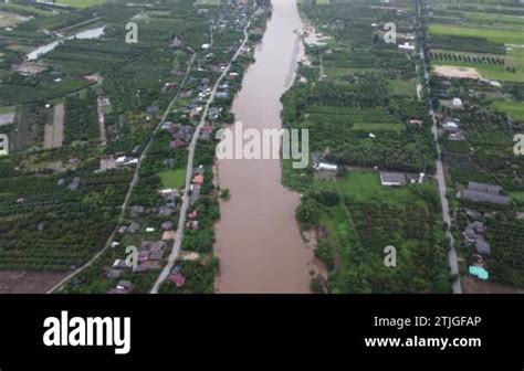 Aerial View Of The River Flowing After Heavy Rain And Flooding Of