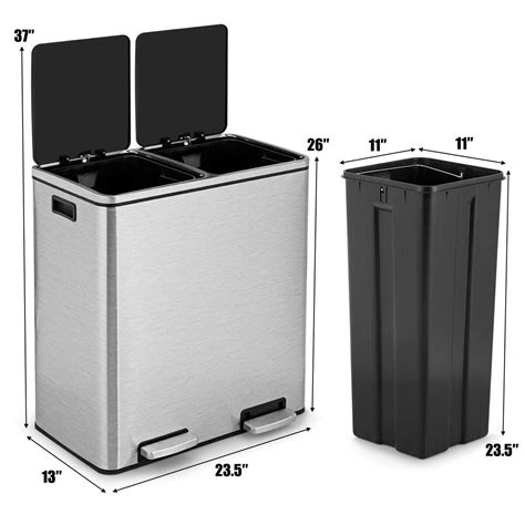 Gymax 16 Gallon Dual Step Trash Can Recycling Stainless Steel Double