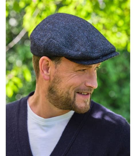 Navy Herringbone Mens Tweed Flat Cap Woolovers Us