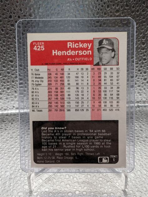 1985 Fleer Baseball Rickey Henderson 425 EBay