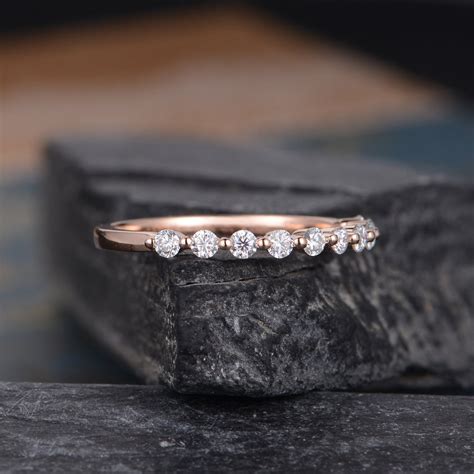 Rose Gold Moissanite Wedding Band Women Half Eternity Band | Etsy