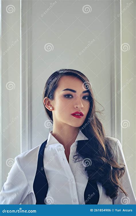 Pure Class Portrait Of An Attractive Young Woman With Long Brown Hair