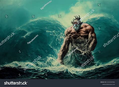 Giant Figure Mythological Greek God Poseidon Stock Illustration