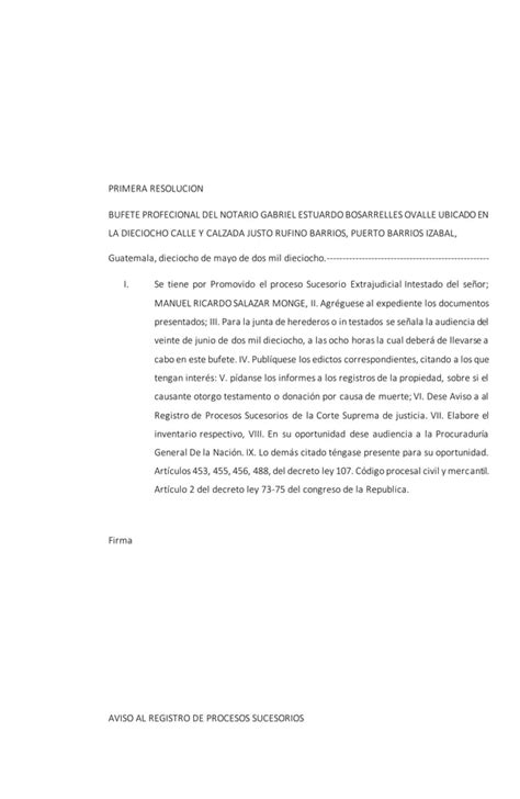 Acta Notarial De Requerimiento De Proceso Sucesorio Intestado Pdf