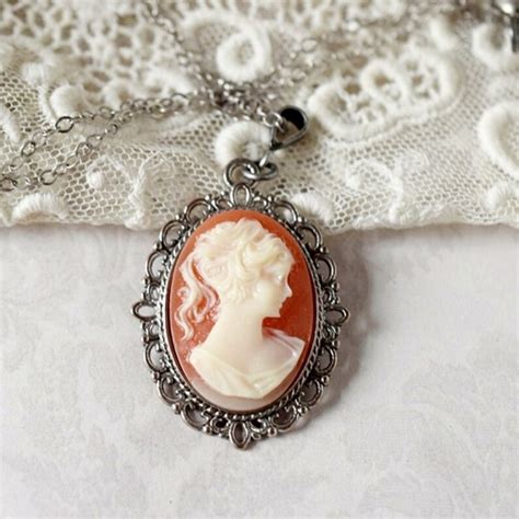 Carnelian Cameo Necklace Victorian Lady Cameo Pendant Etsy