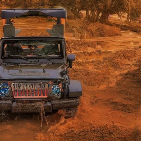 A Muddy 1997 Hardtop White Jeep Wrangler Drowning In Stable Diffusion