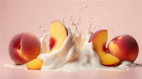 Premium Photo Peach Slices In Splash Of Milk