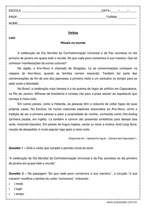 Prova De Português 9 Ano Interpretação De Texto Com Gabarito