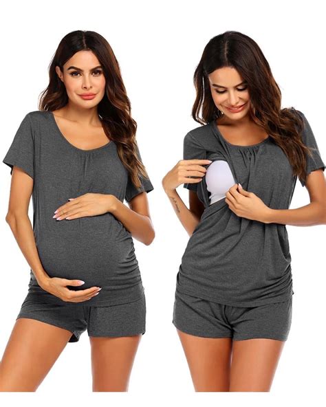 Kissgal Womens Nursing Pajama Sets Maternity Short Sleeve Shirts And Shorts 2 Piece Pj