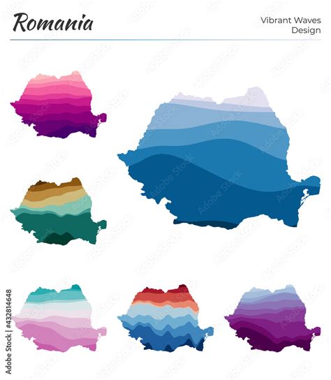 Set Of Vector Maps Of Romania Vibrant Waves Design Bright Map Of