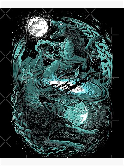 Viking Wolf Norse Mythology Hati Skoll Ragnarok Wolves Poster For