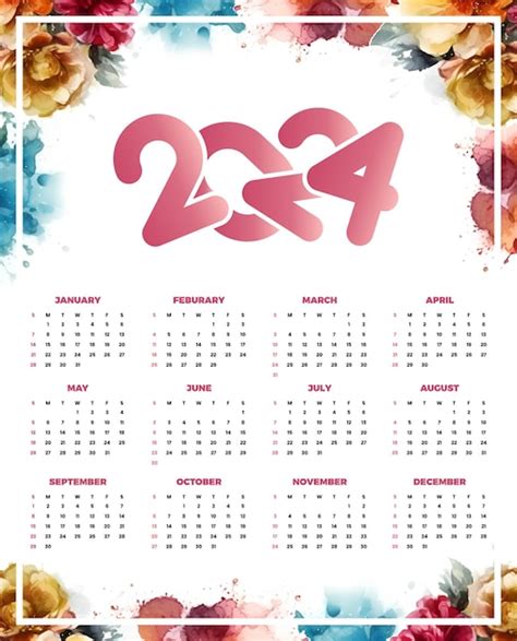 Ilustración vectorial del año calendario 2024 La semana comienza el